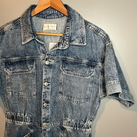NWT Free People Marci Coverall Denim Jumpsuit Powder Blue - Picture 14 of 16